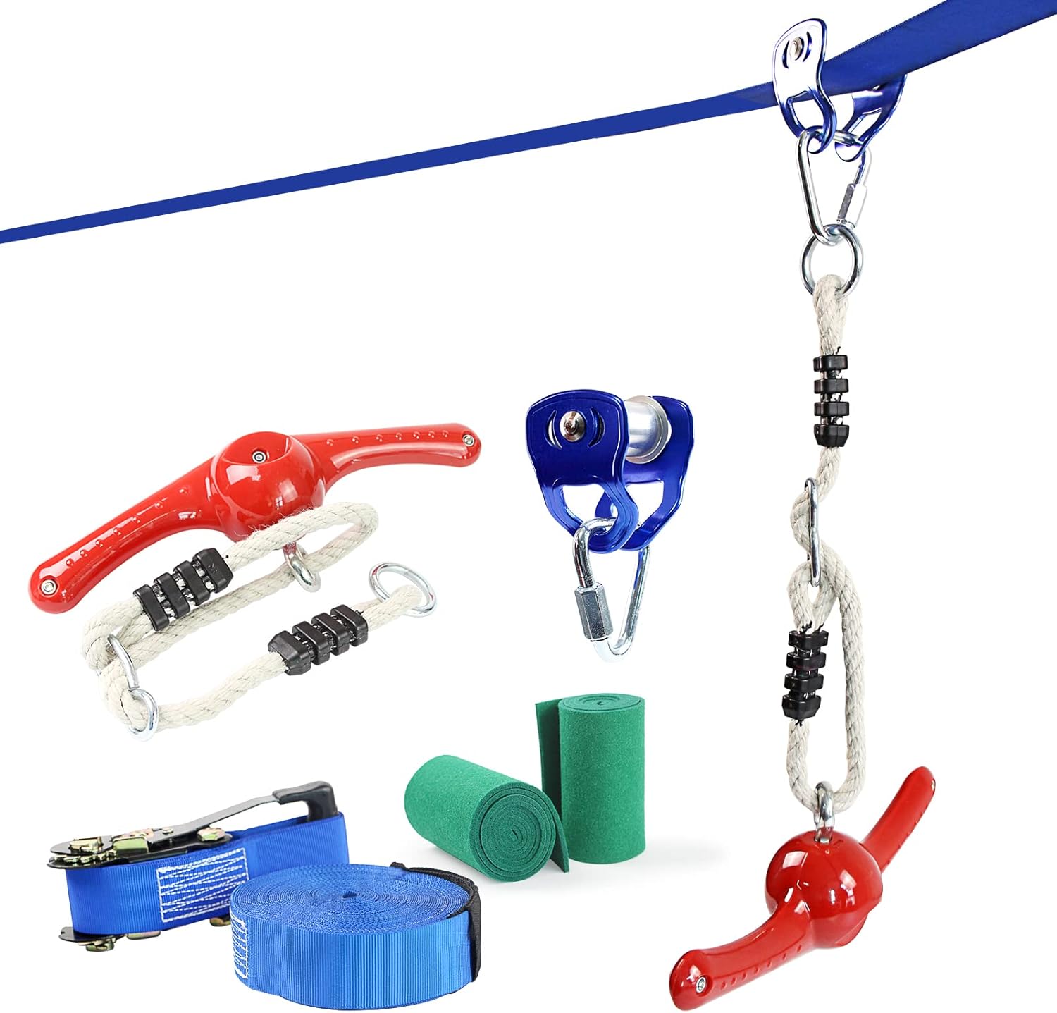 Ninja Warrior Line Obstacle Course for Kids with 3 Play Modes -2×56ft Slackline Ninja Kit Line, Anti-Slip Ninja Slider Slackline Pulley with 50FT Zipline ，Zip Lines for Kids and Adults : Toys & Games