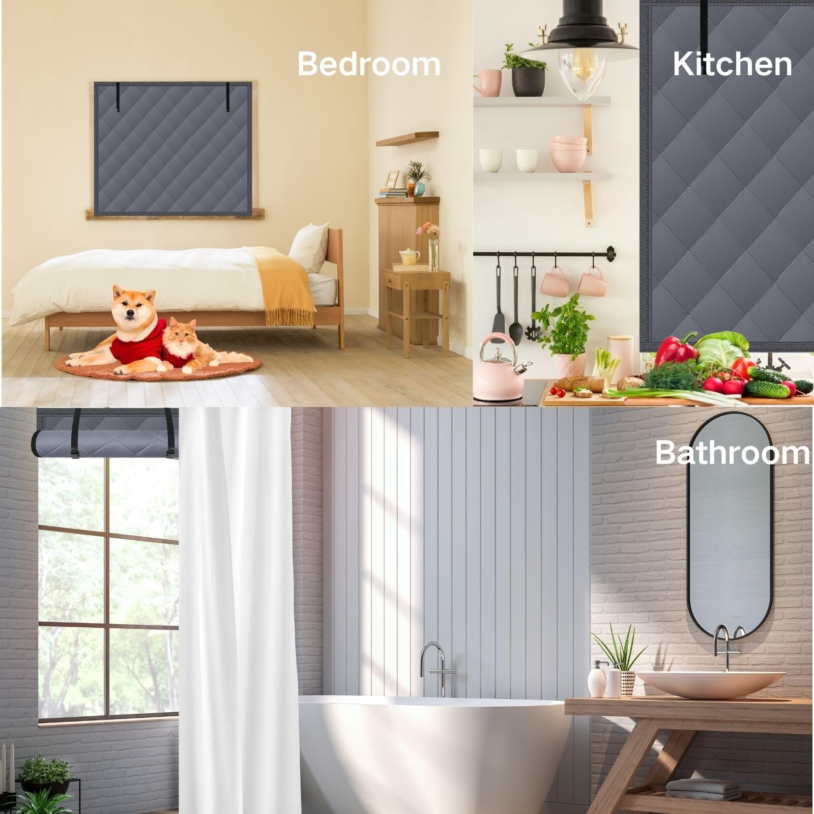 Thermo Cover Fenster Winter Isolierung Winddicht Wärmende Baumwollvorhänge Fensterisolationsset Wiederverwendbar, 100x120 cm zur Wärmedämmung an Fenstern(Gray,200x200cm)