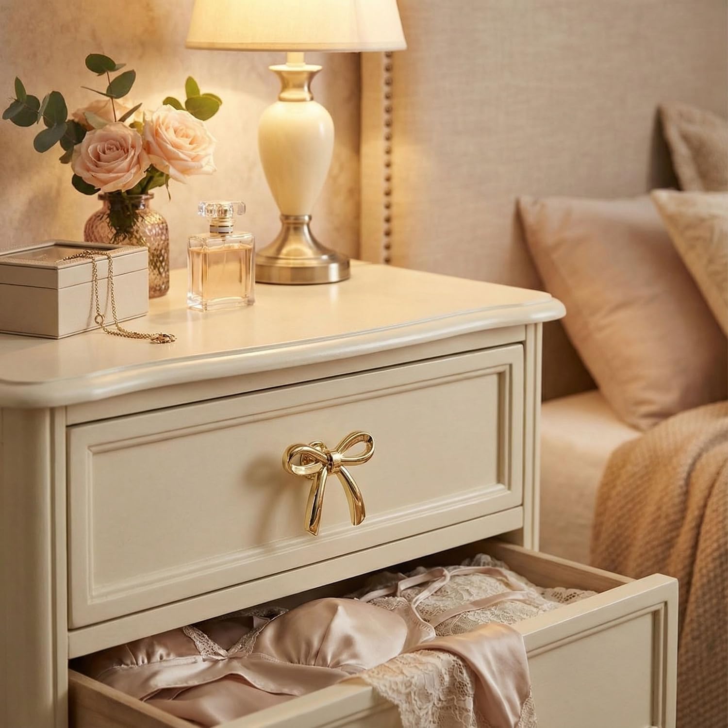 Gold Bow Cabinet Knobs, Zinc Alloy Decorative Drawer Pulls, Elegant Handle 6 Piece Set