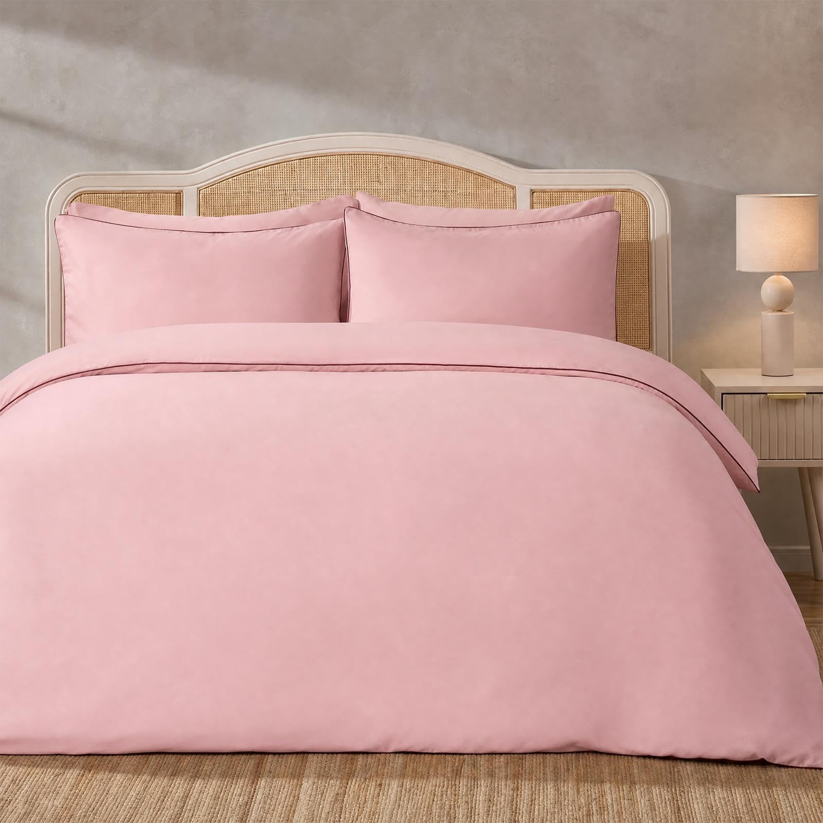 OHS Piped Edge Duvet Bedding Kingsize Duvet Cover Sets, Burgundy/Blush