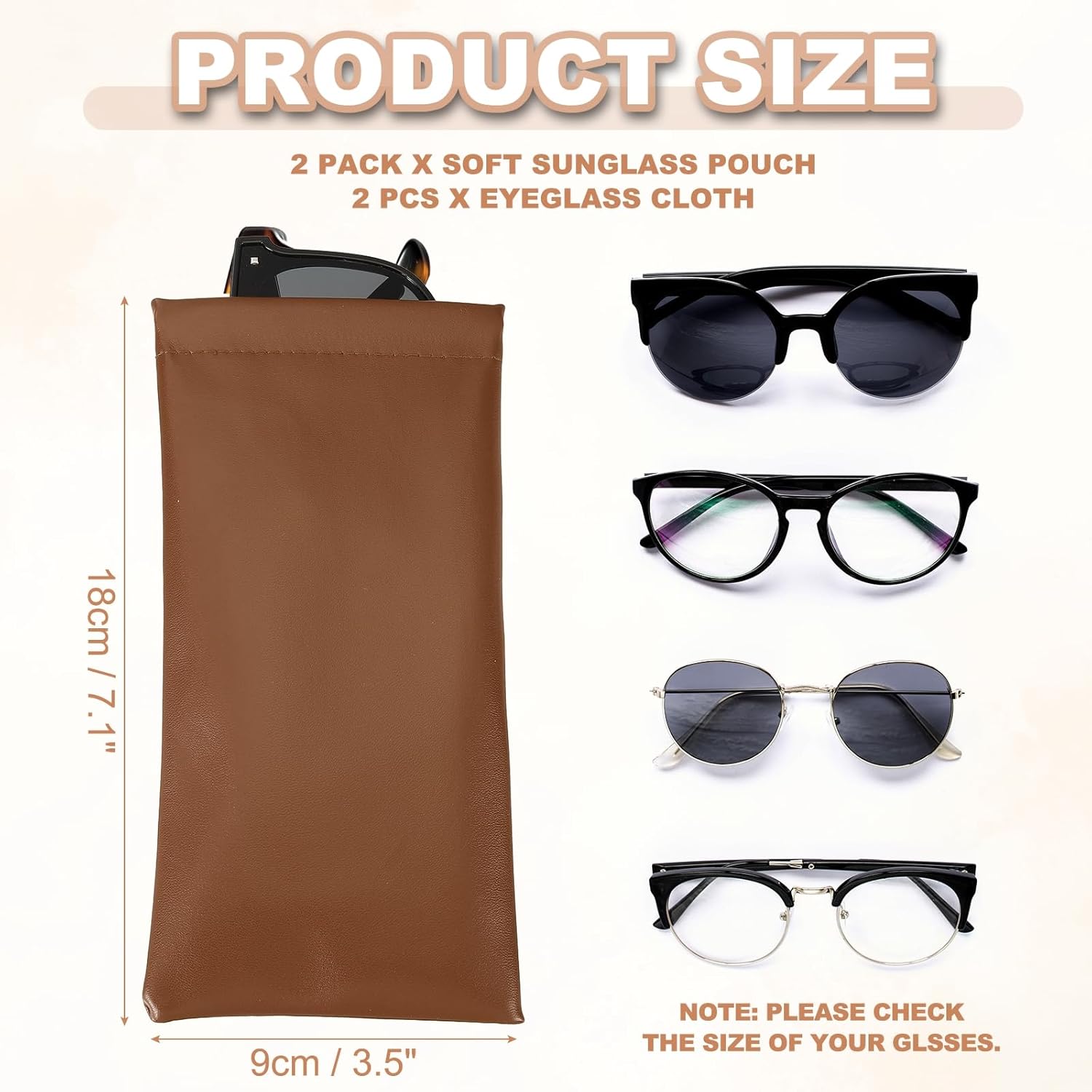 PATIKIL Squeeze Top Sunglass Pouch PU Leather Soft Eyeglass Pouch Portable with Eyeglass Cloth