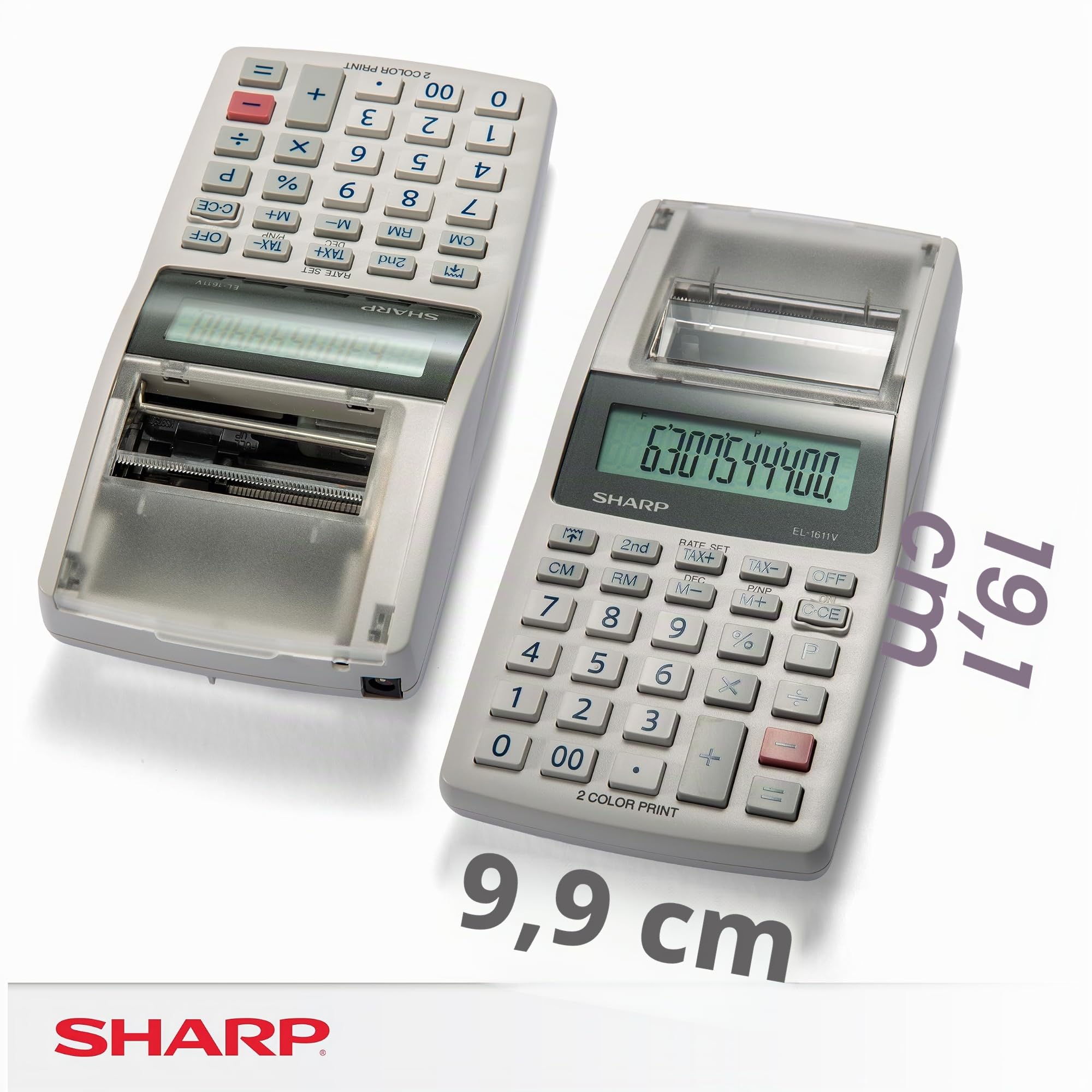Sharp EL-1611V - Mini calcolatrice da tavolo grigio con display LCD a 12 cifre colori in stampa nero e rosso
