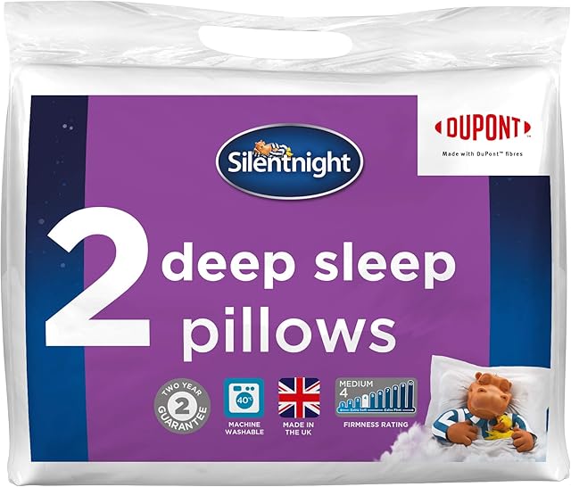 Silentnight Deep Sleep Deluxe Pillows 2 Pack with Dupont  Pack of 2 Soft Medium Support Pillows for Side Sleepers with Soft Bouncy Dupont Fibres, Hypoallergenic and Machine Washable - Pair