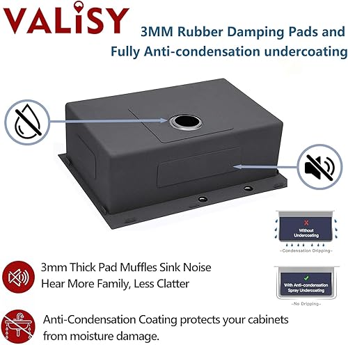 Vista 33 de Fregadero de cocina negro de 21 x 20 pulgadas, fregadero de barra descendente, fregaderos cuadrados de acero inoxidable para estación de trabajo