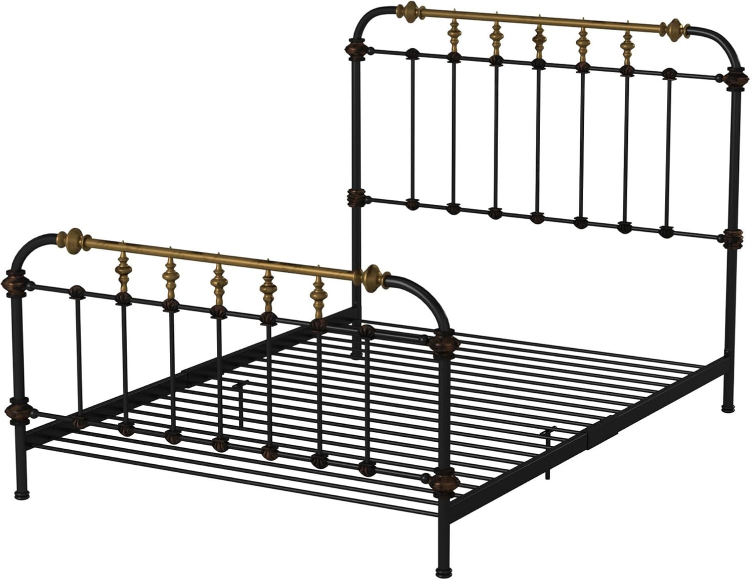Benjara Benzara Transitional Queen Metal Bed, Black and Gold,