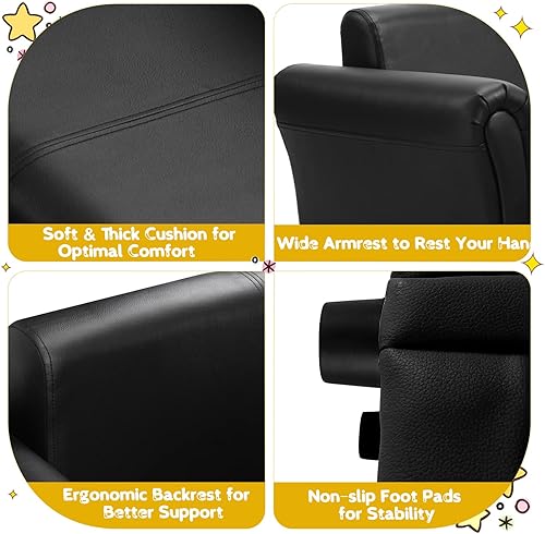 Miniatura 6 de HONEY JOY Sofá para niños, sofá de 2 asientos para niños pequeños, cama con otomana, construcción de madera resistente, sillón tapizado de piel