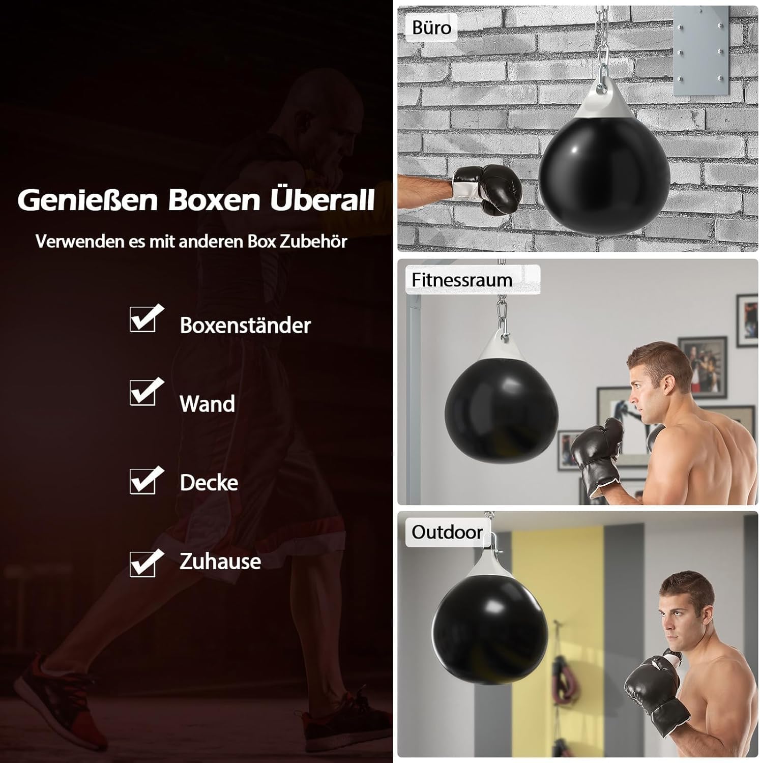 GOPLUS Worek bokserski na wodę Ø 55 cm, 80 kg, wypełniony wodą, regulowany metalowy łańcuch, klamry bezpieczeństwa i wąż wodny, worek bokserski dla dorosłych