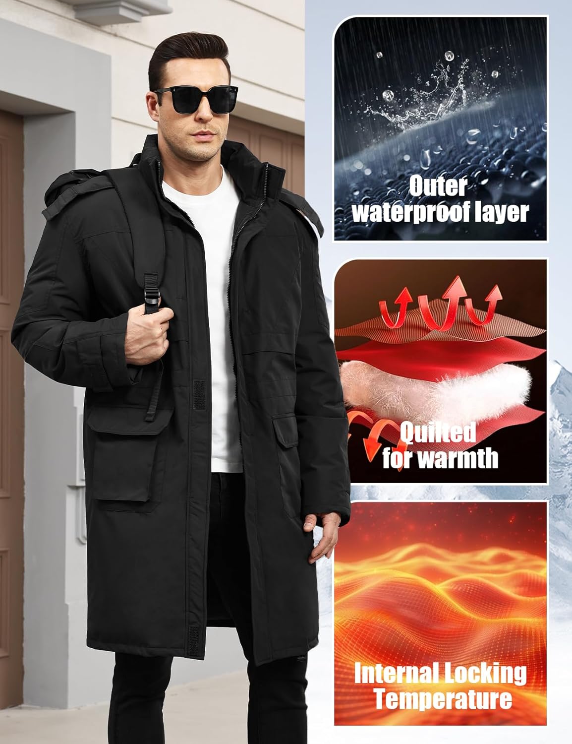 Wyeysyt Mens Long Winter Coats Parka Warm Hooded Quilted Puffer Jacket Thicken Water-Resistant Heavy Outerwear - Image 3