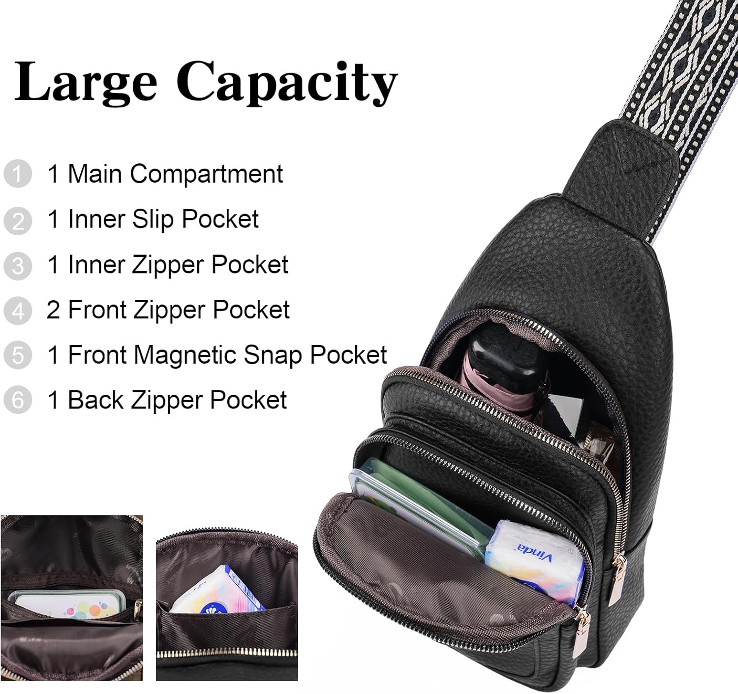 GAEKEAO Sling Bag Crossbody Bags for Women Vegan Leather Fanny Pack Chest Travel Anti Theft Purse Shoulder Bag handbags Gifts