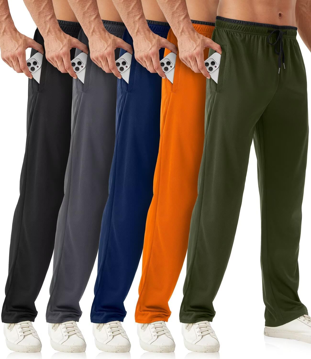 Mens Sweatpants with Zipper Pockets 5 Pack Mens Joggers for Men Open Bottom Mesh At...