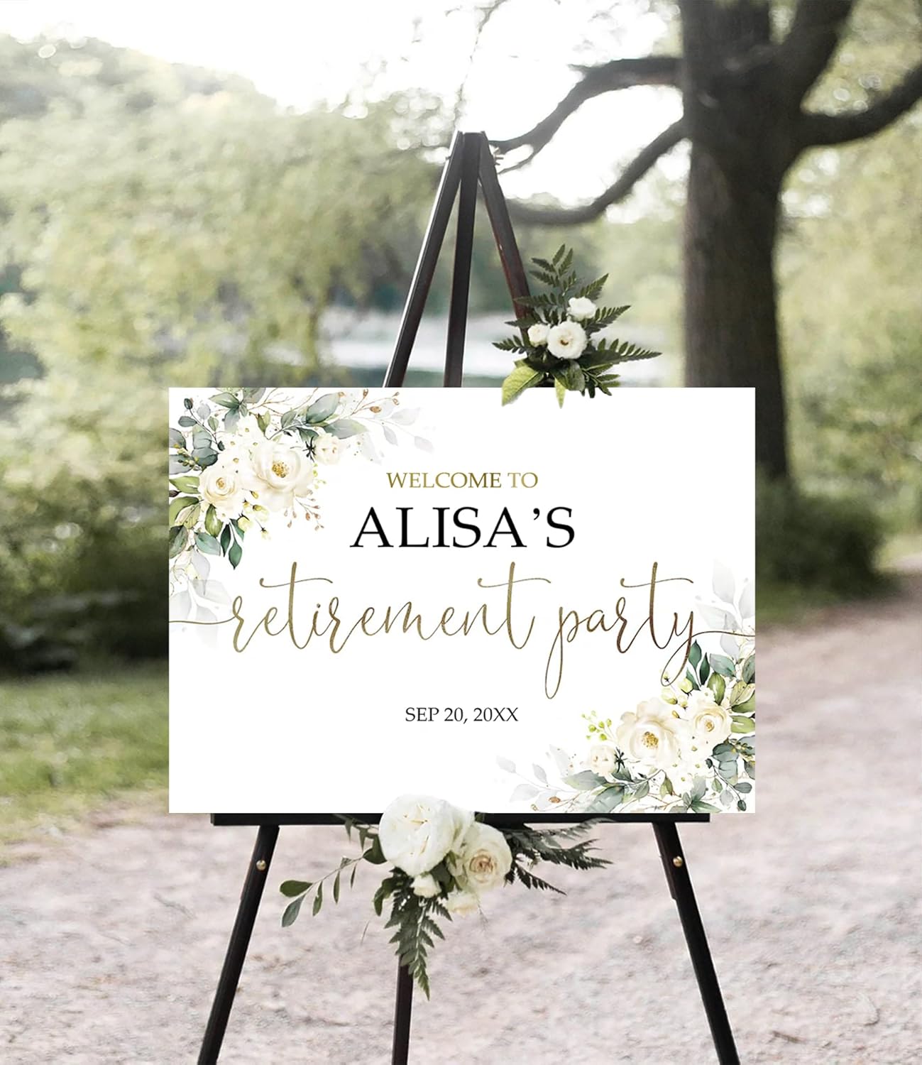 Personalized Retirement Celebration Sign, Retirement Party Sign, Retirement Decorations, Retirement Outdoor Sign, White Roses Retirement Party Welcome Sign, Retirement Yard Sign, Retirement Décor