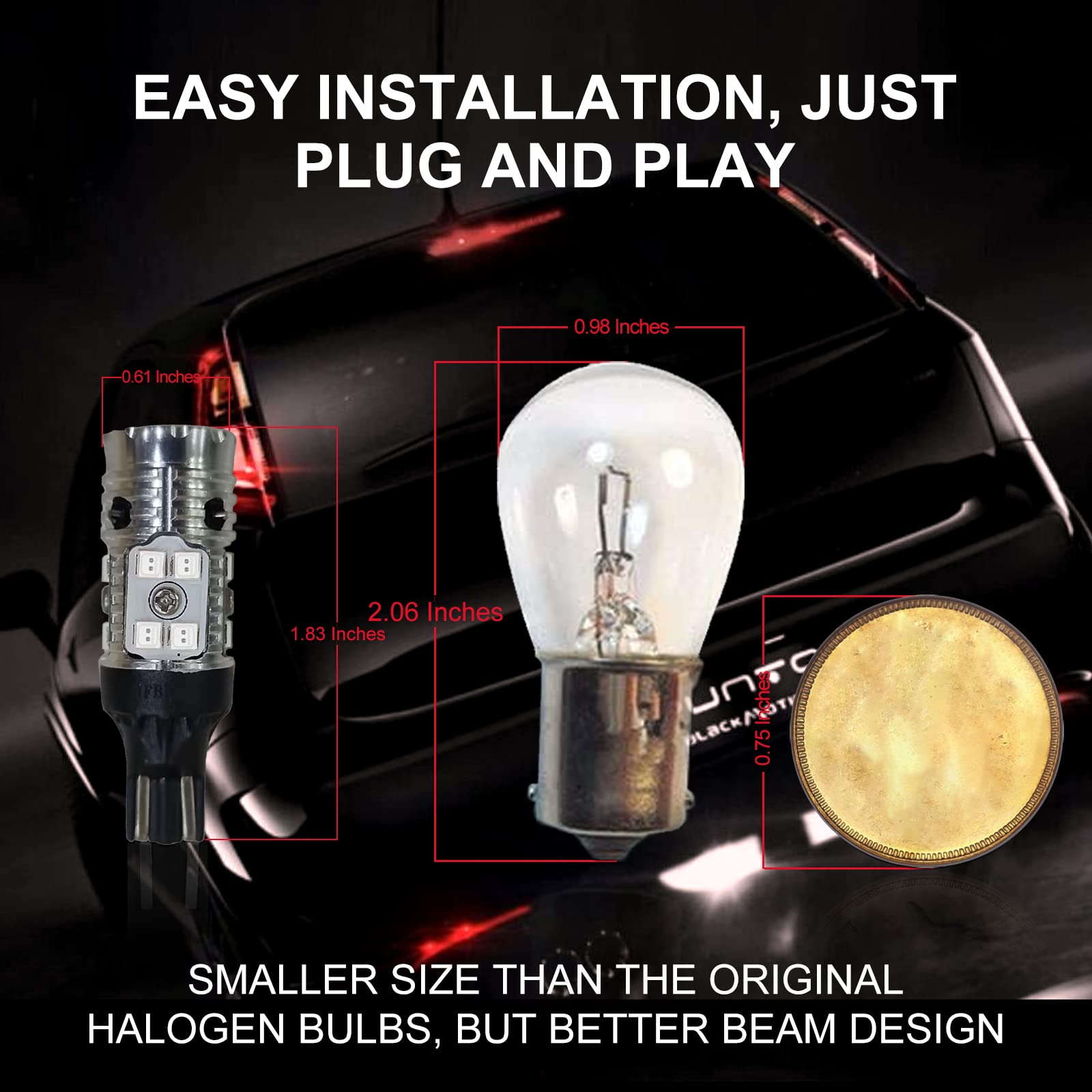 2 Ampoules LED W16W T15 921 Rouge Pour Feu Stop Et Arrière - Compatible 912/906/904 - Voiture/SUV