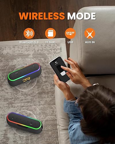 Miniatura 5 de Altavoz Bluetooth, altavoces inalámbricos portátiles con ganchos, ecualizador de graves profundos de 40 W, IPX6 impermeable, Bluetooth 5.3 TWS,