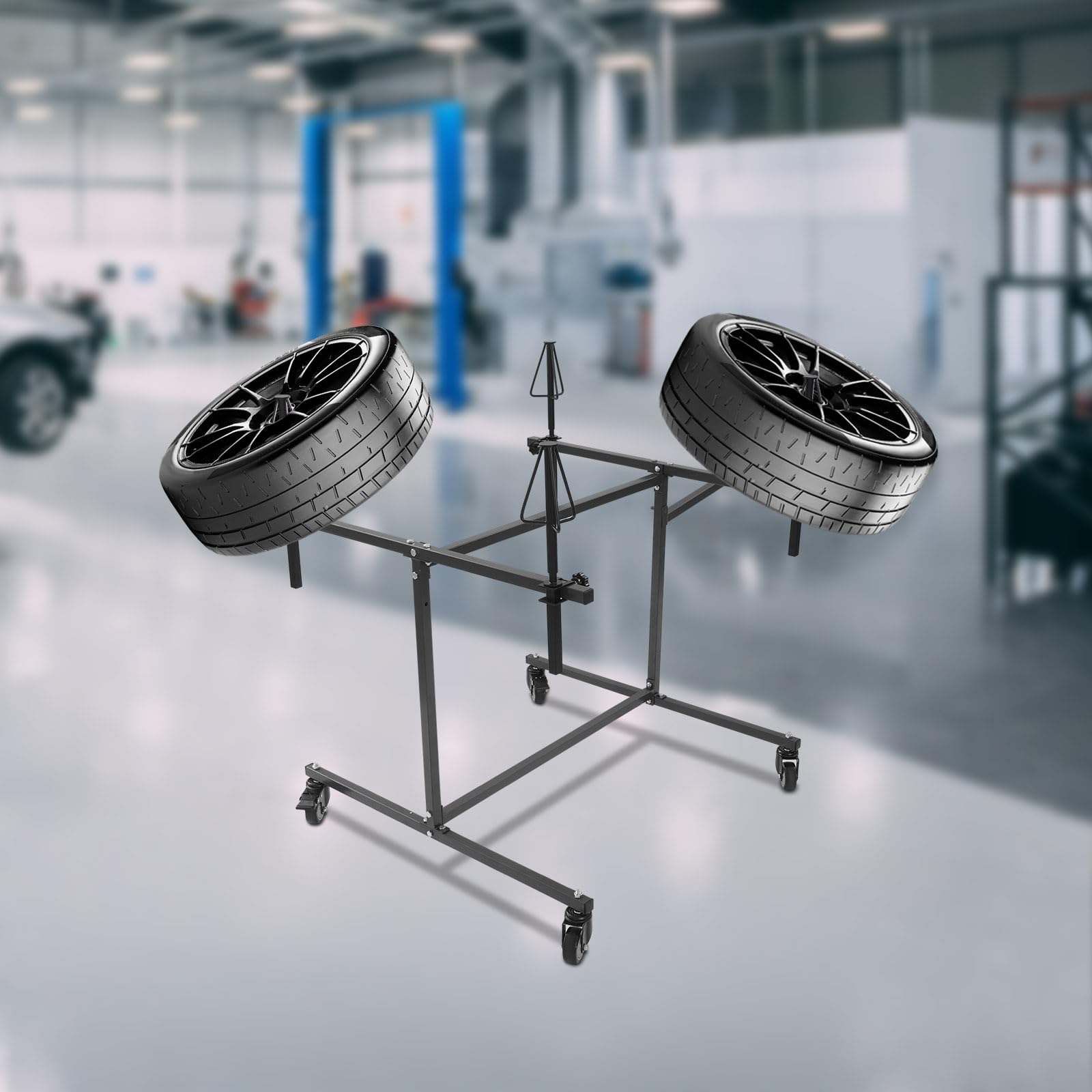 Cavalletto per verniciatura dei cerchioni, girevole a 360°, regolabile in altezza, per parti auto, 4 cerchioni, supporto per verniciatura su ruote, colore nero