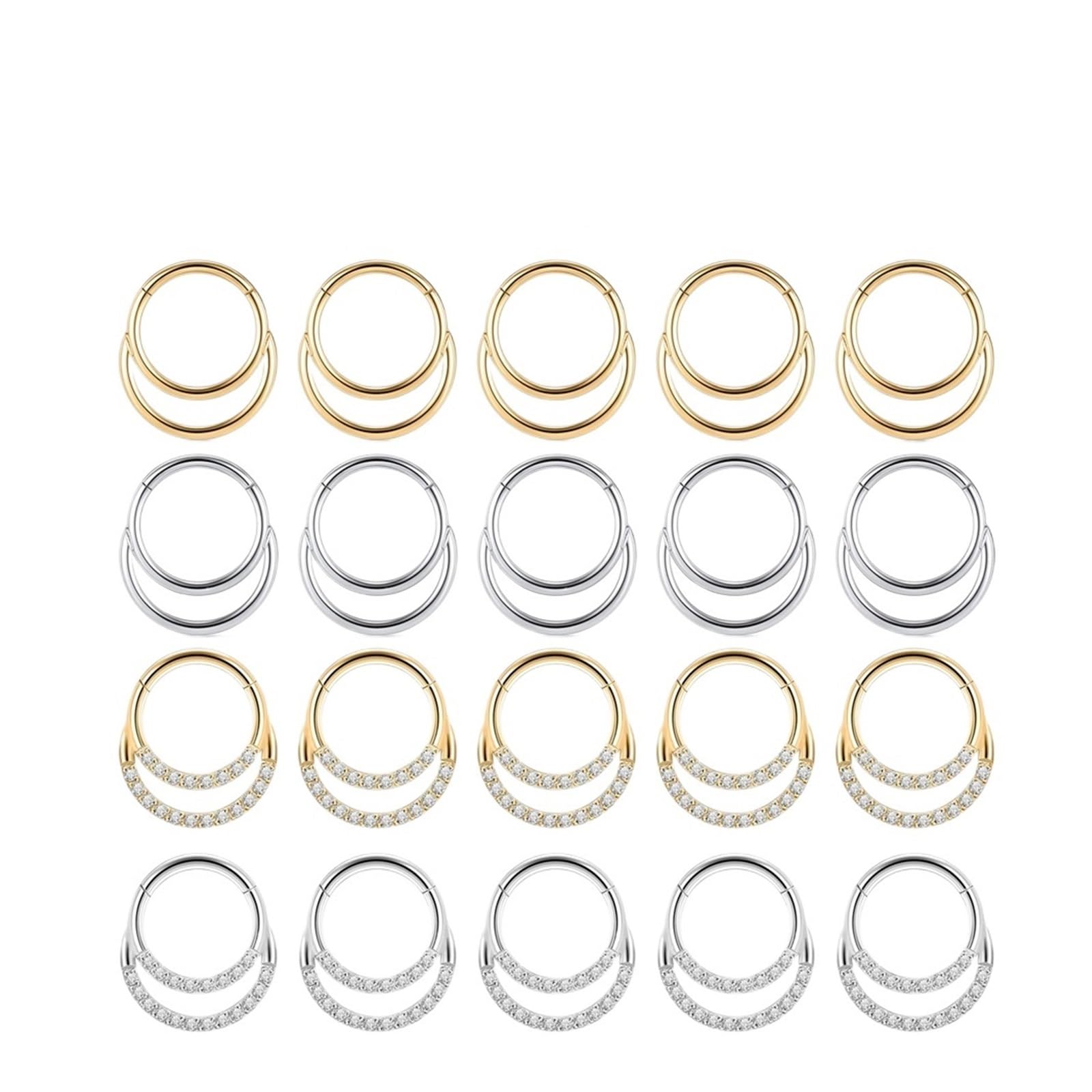 10 sztuk prawdziwy kolczyk do nosa F136 Piercing tytanowy przegroda ucha obręcze Daith Tragus chrząstka helisa okrągły kolczyk biżuteria do ciała(1.2x10mm,5Gold 5Gold CZ)