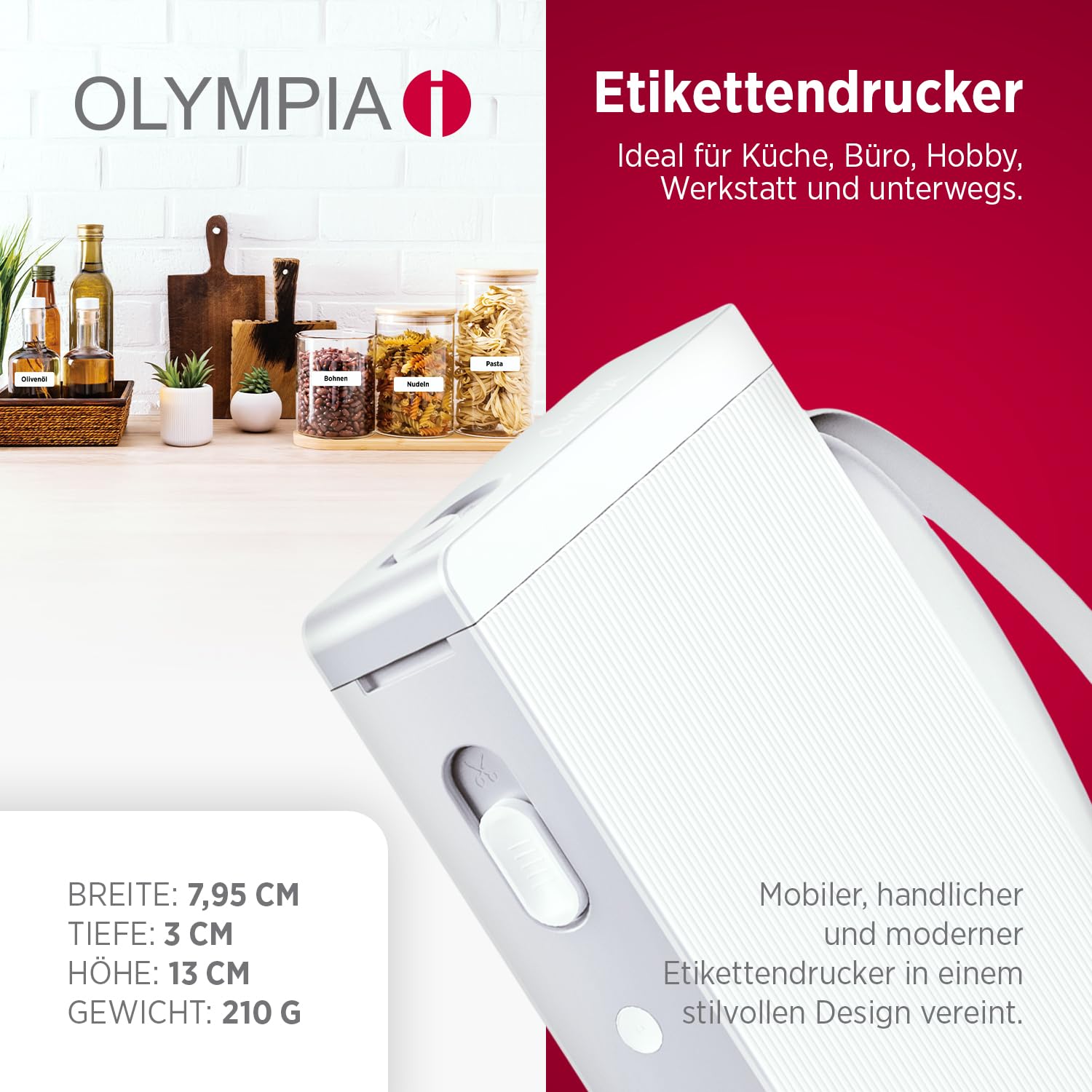 Olympia P22 drukarka etykiet do domowego biura i materiałów biurowych | drukarka termiczna Bluetooth do kuchni, biura i hobby | drukarka etykiet do papieru ciągłego | wodoodporna i odporna na