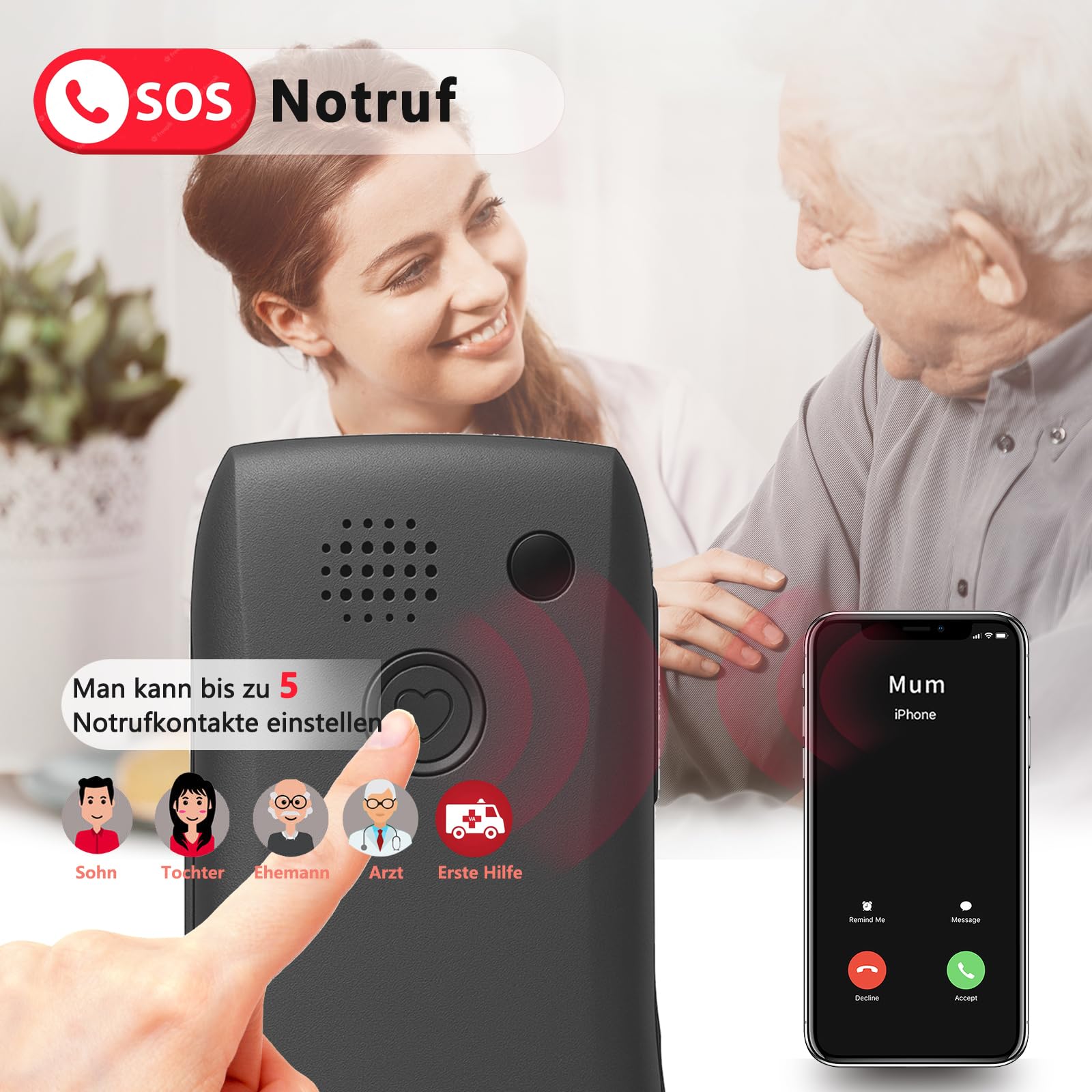 artfone 4G Seniorenhandy ohne Vertrag | Rentner-Handy Große Tasten | Lange Standby-Zeit | Tastenhandy mit Notruftaste | Ladestation |Nano SIM | USB-C |Volte
