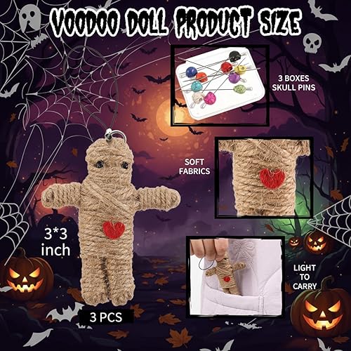 Miniatura 2 de Poen 3 muñecas vudú de terror con 30 pines de calavera, decoración de relleno, divertidos adornos inspiradores positivos, regalos para amigos,