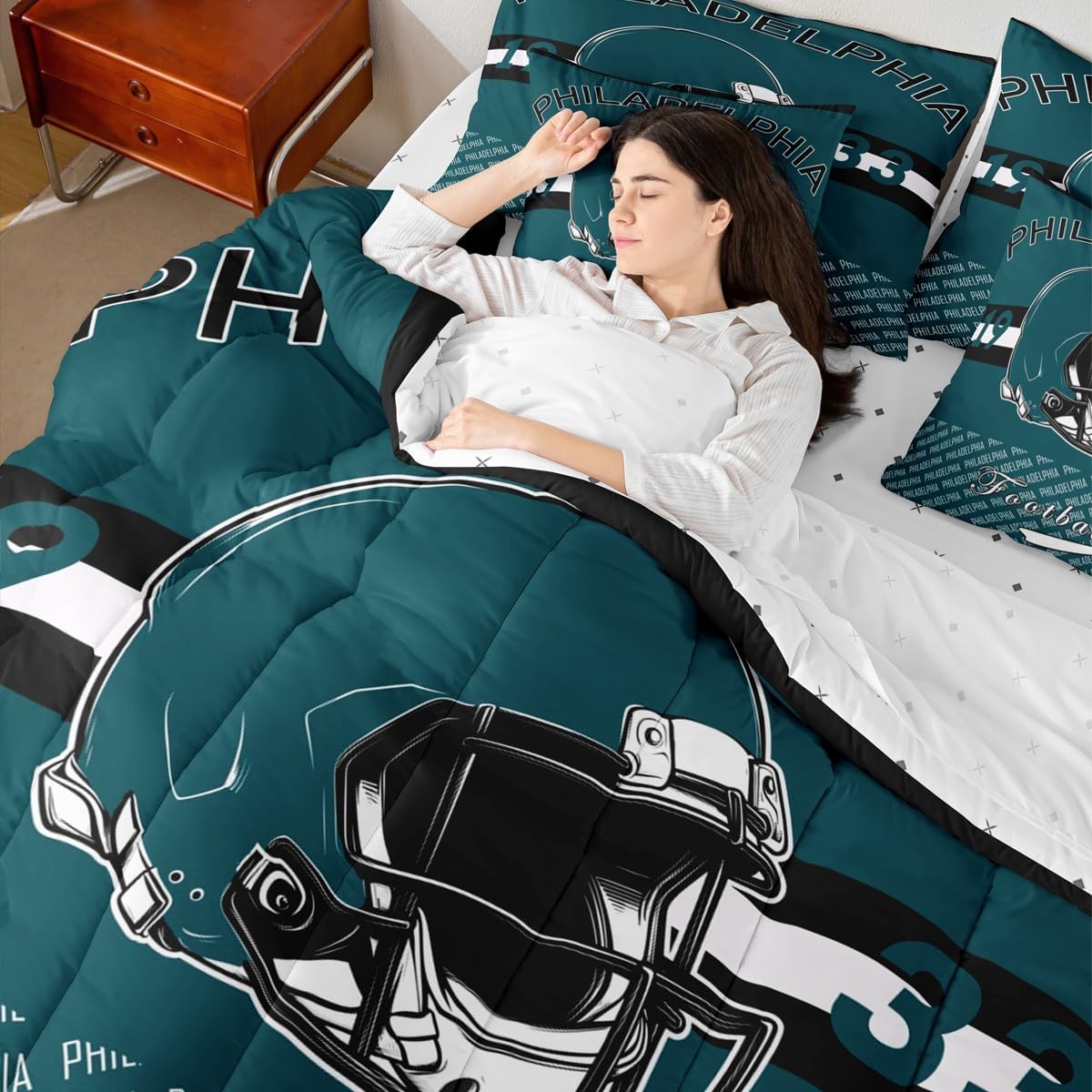 Feelyou Football Comforter Set with Sheets 7 Piece Full Size Philadelphia Bedding Set for Kids Boys Girls Football City Bed in a Bag Sports Games Room Decor Soft Lightweight Microfiber - Image 7