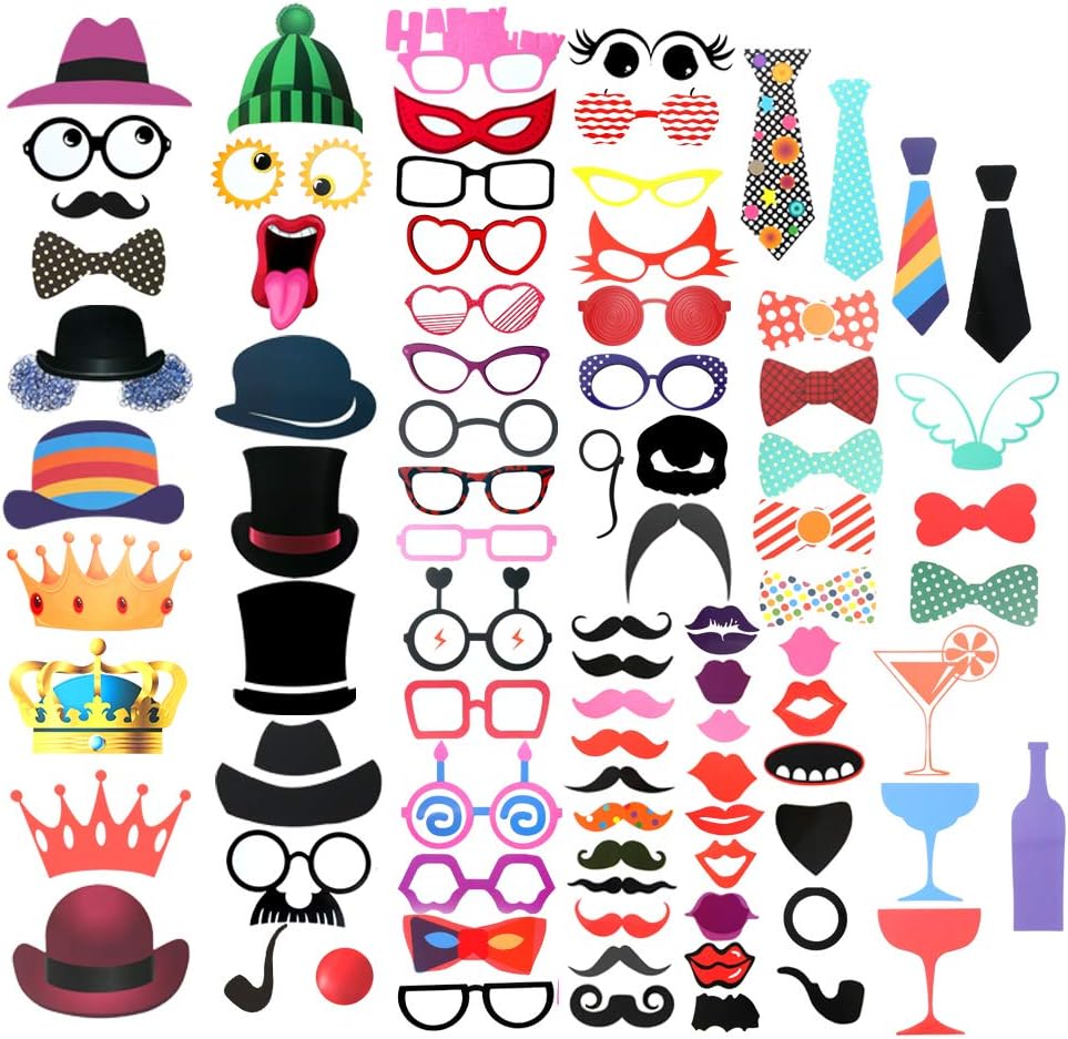 Photo Booth Stick Props Funny DIY Kit for Party Wedding Birthday Decorations Costume Dress Up Accessories Doubtless Bay (90PCS)