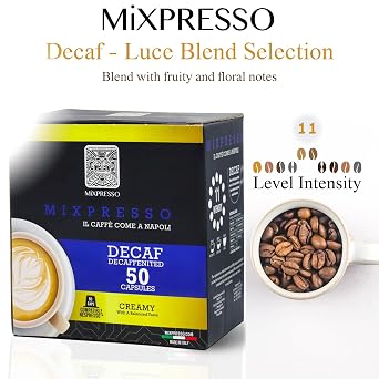 Nespresso Capsules (Compatible) - Coffee from Italy - by Mixpresso (50 Capsules, Classe: Medium) Bundle With Coffee Decaf Espresso Capsules Single Cup Coffee Pods 100% from Italy, Dark Roast 80% Arabi