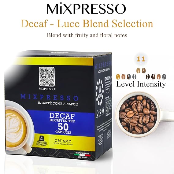Nespresso Capsules (Compatible) - Coffee from Italy - by Mixpresso (50 Capsules, Classe: Medium) Bundle With Coffee Decaf Espresso Capsules Single Cup Coffee Pods 100% from Italy, Dark Roast 80% Arabi