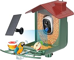 Comedero para pájaros con cámara solar al aire libre: cámara inteligente para jardín exterior, cámara de video en vivo HD 2K, reconocimiento de IA, ventana visible, captura automática, regalos para