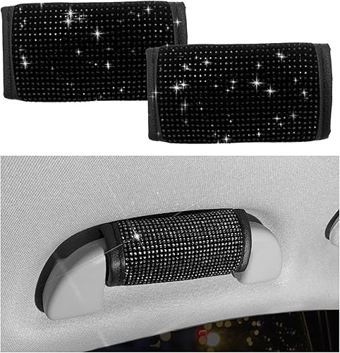 Sylvil 2 PCS Car Grab Handle Cover, Interior Car Grab Handle Protector, Rhinestone Door Handle Cover, Bling Bling Seat Belt Covers for Women Girls,