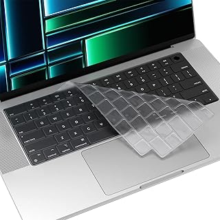 غطاء كيبورد رفيع للغاية لجهاز ماك بوك برو 2021 2022 2023 14 بوصة M2 M1 برو/ماكس (A2442 A2485 A2779 A2780)، ماك بوك اير 13 بوصة M2 (A2681) بتصميم أمريكي (ANSI) من سوك، شفاف