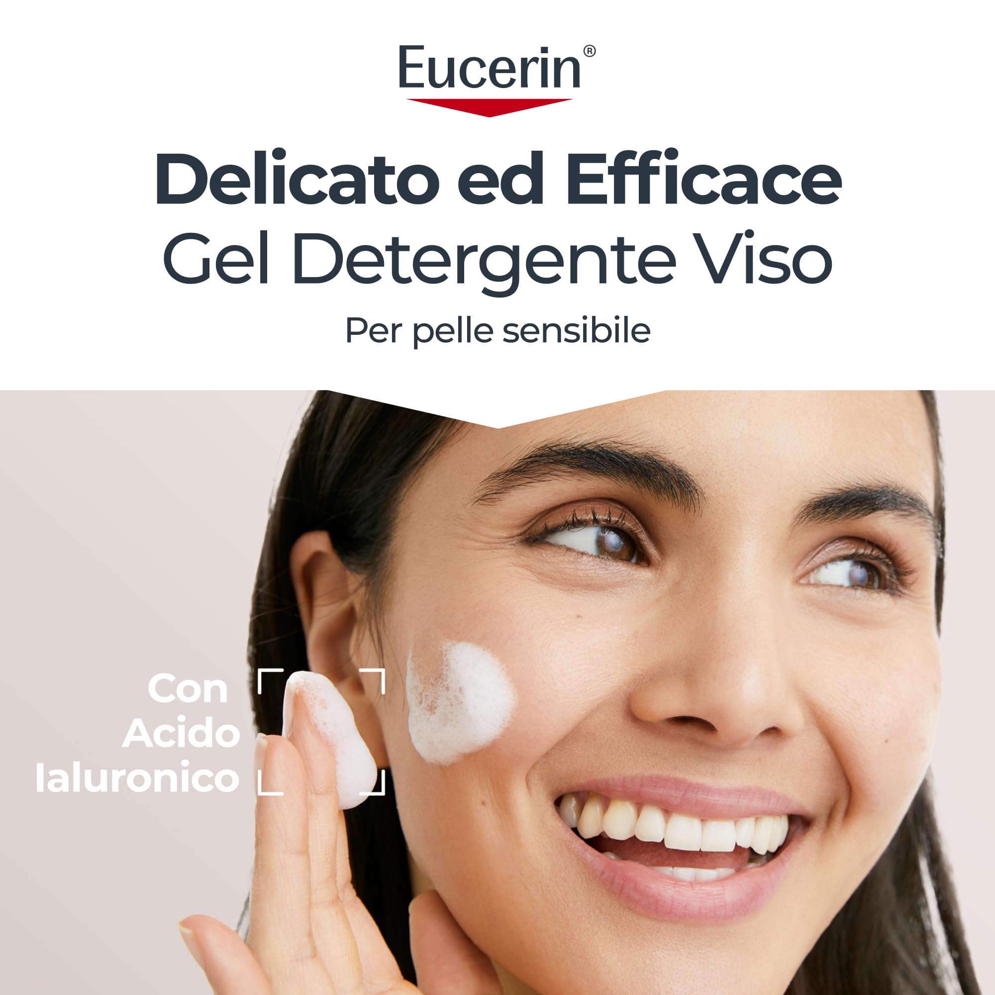 Eucerin DermatoClean Gel Detergente Viso 200 ml, Foaming cleanser idratante e rinfrescante, Struccante viso con Acido Ialuronico, Senza profumo, Per tutti i tipi di pelle, anche sensibile