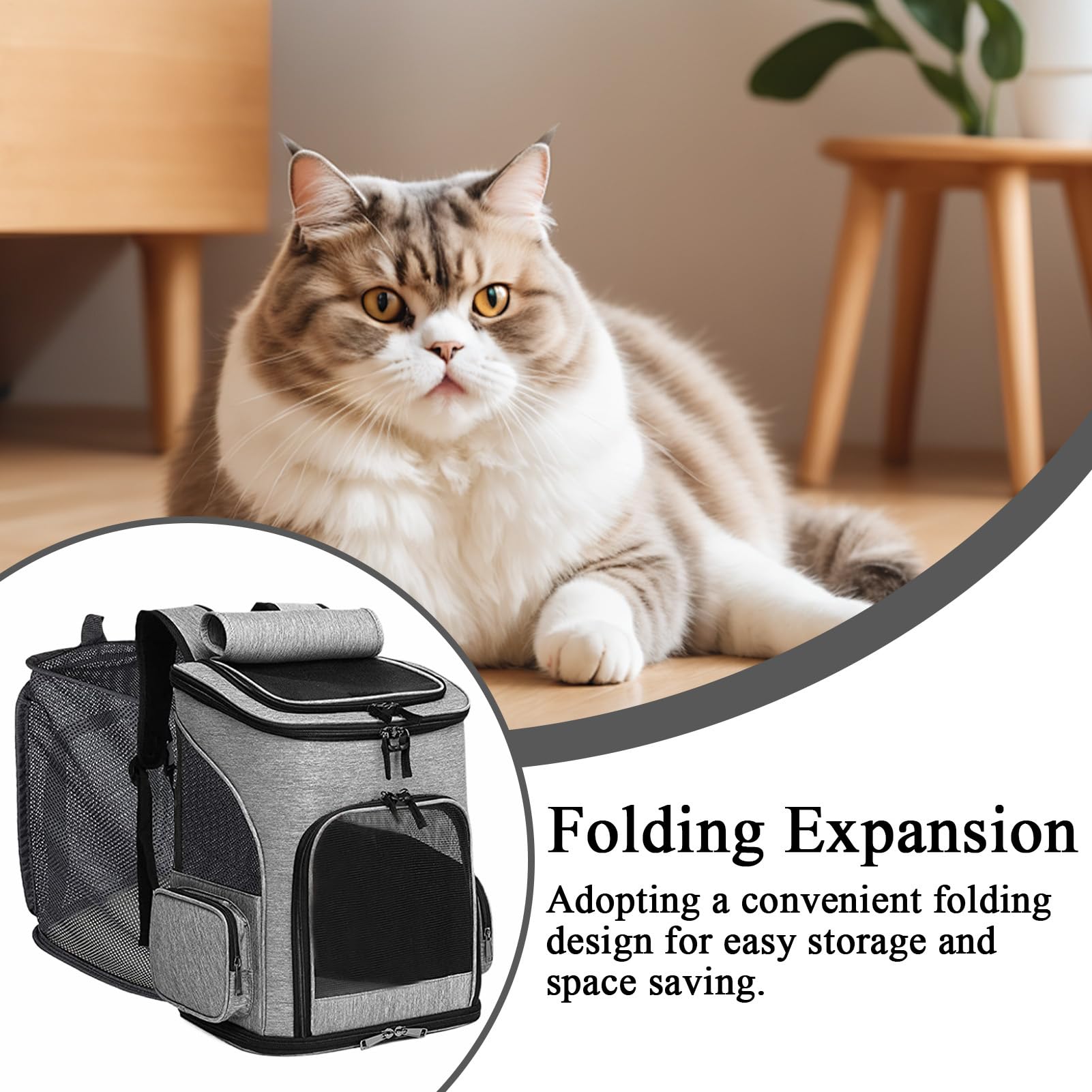 Weiche Tragetasche für Katzen, erweiterbare und faltbare Tasche für Katzen – für den täglichen Gebrauch, Nagelpflege, Wandern, Flug, Camping, Tiertransport