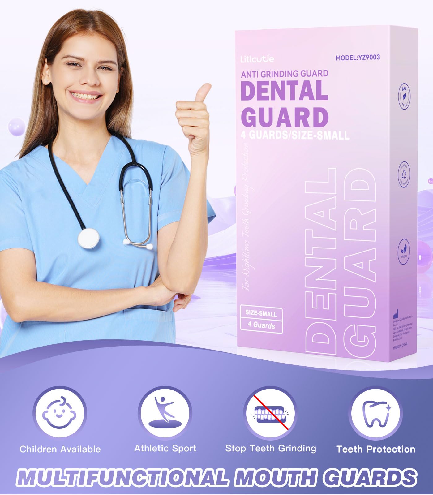 Litlcutie Protector Bucal para el Rechinamiento de los Dientes por la Noche, Protectores Nocturnos para el Rechinamiento de los Dientes con Estuche de Espejo 2x 5X,4 Paquetes, Morado — view 5