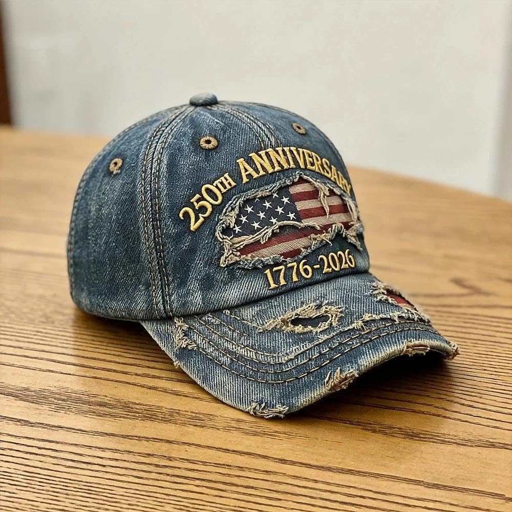 USA 250th Anniversary Distressed Casual Cap,Patriotic Theme 1776-2026 Commemorative Cap,Retro American Tribute Hat Gift Honoring Patriots & Veterans Blue - Image 3