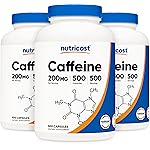 Nutricost Caffeine Pills (3 Bottles) - 200mg Capsules - 500 Count Each