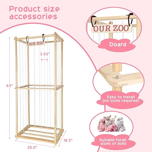 Miniatura 3 de Almacenamiento de animales de peluche extra grande para organizador de esquina, material de madera de alta calidad con cordón elástico para hasta