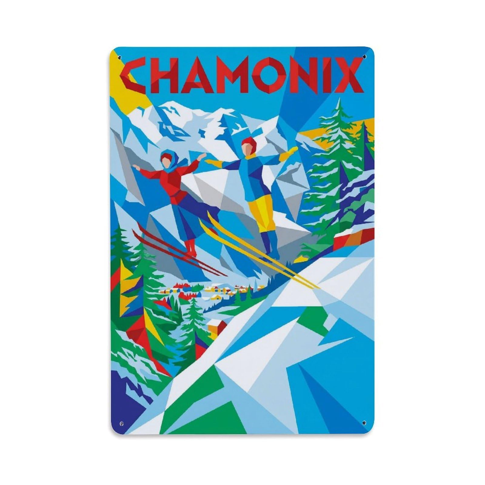Olhnbad Style Mountain Chamonix France Geometric Alpine Travel Metal Tin Sign