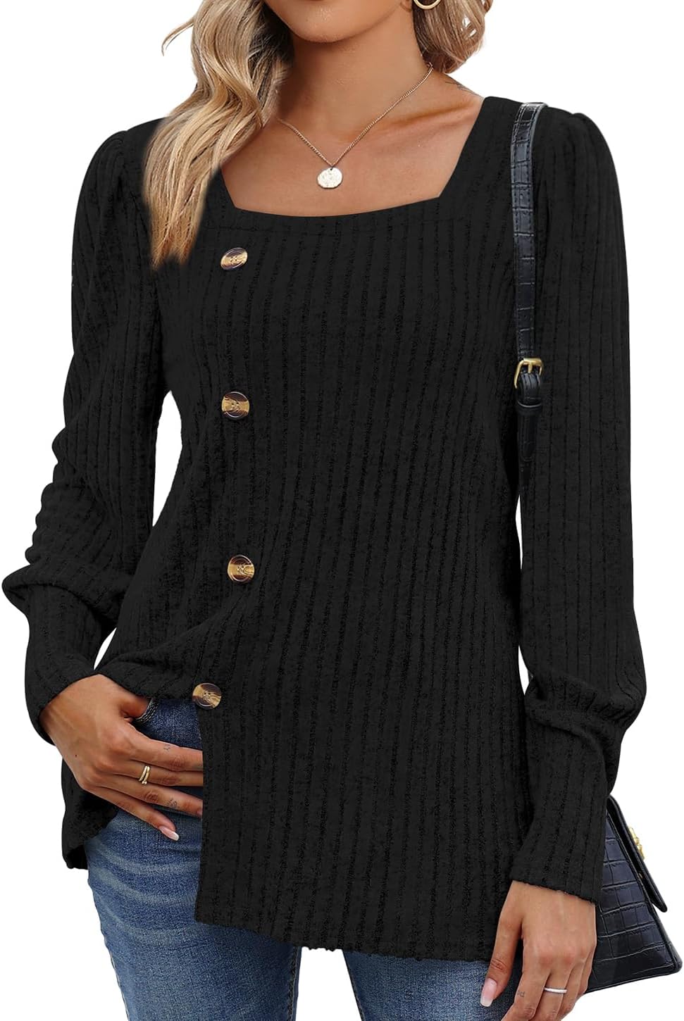 WIHOLLWomens Tops Dressy Casual Fall Sweaters Square Neck Fashion Clothes 2023