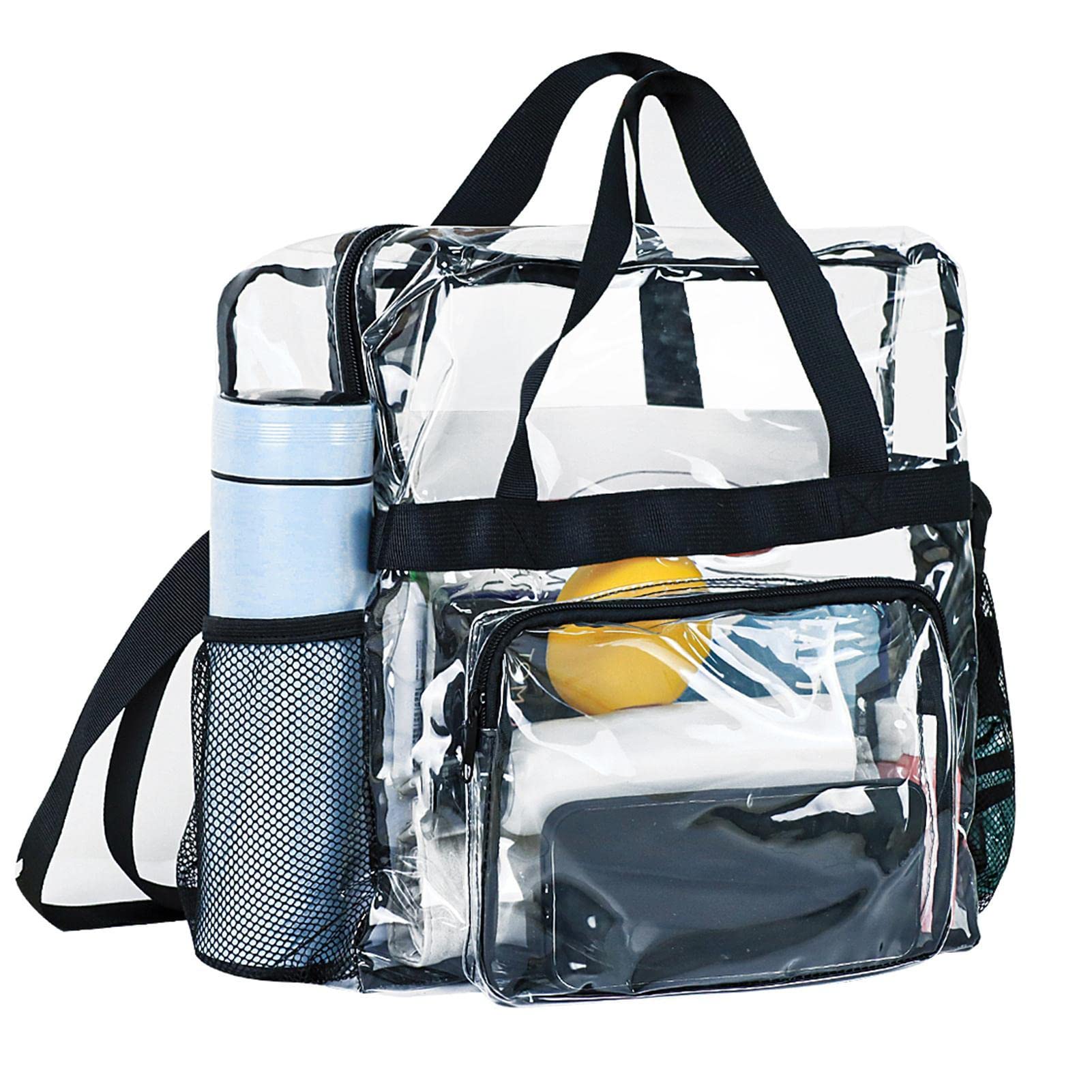 Transparente Tasche für Stadionveranstaltungen, transparente Tragetasche mit Griff, Strandtasche, transparenter Turnbeutel mit Reißverschluss und Taschen für Shopping, Sport, Festival, Stadion