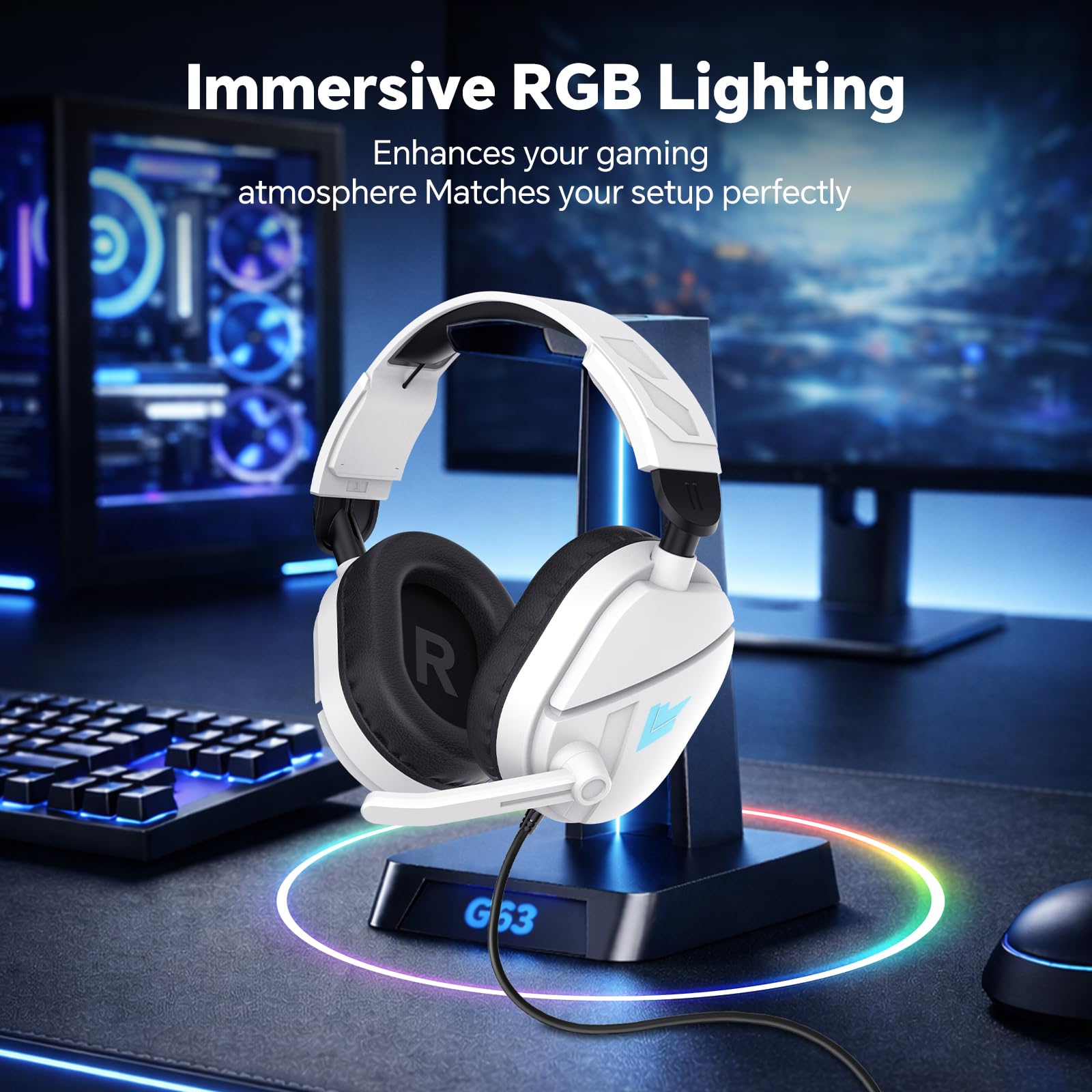 Cuffie Gaming Cablate Stereo Bass Deep - Microfono Flip-to-Mute, Cuscinetti Auricolari in Memory Foam, Cuffie Over-Ear LED RGB, Controllo Volume, Jack 3.5mm+USB, per PS4 PS5 Xbox One PC Switch Laptop