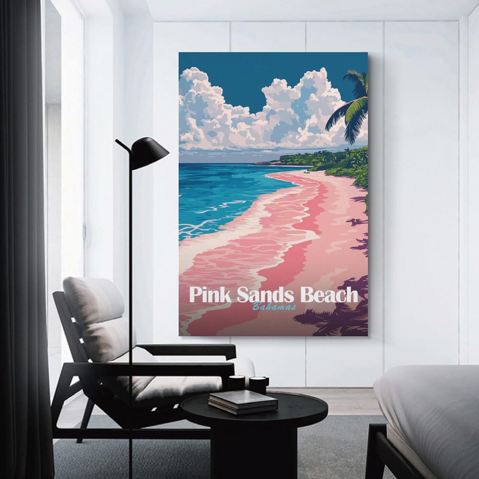 Junmoney Canvas Wall Art Pink Sands Beach Bahamas, 24x36inch(60x90cm), for Lounge Decor, Bedroom Walls Or Flats, A Home Accent with Warm Character