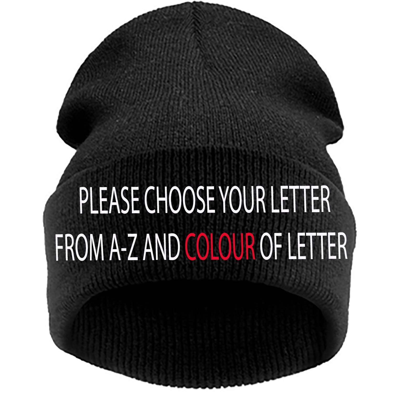 Mfaz Morefaz Ltd Boys Black Personalised Beanie Hat Kids Adult Size Girl Hats Alphabet Letters (, Kids)