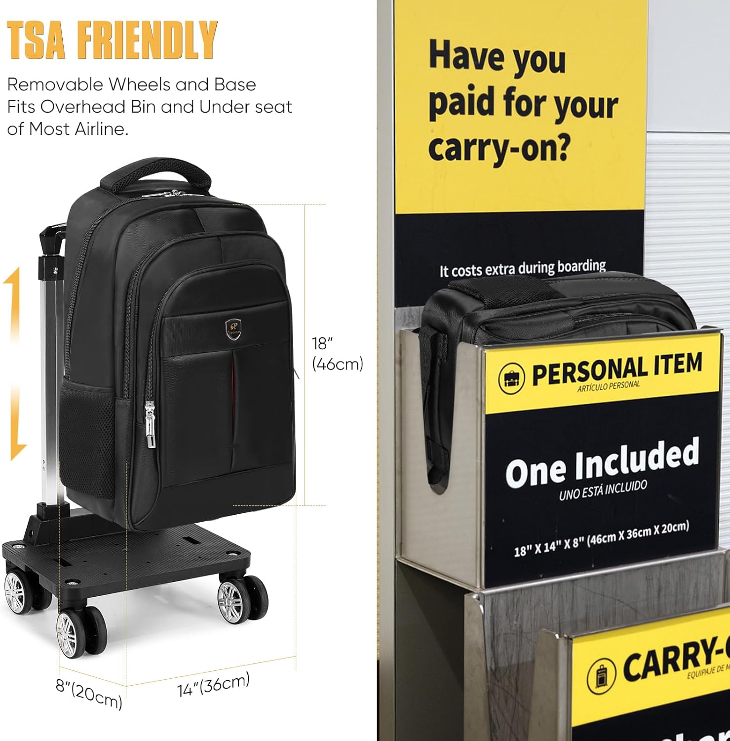 35L Multi-Scene Detachable Handle Travel Rolling Backpack Airline Approved,360° Rotating Fit 15.6 Inch Laptop College Backpack With 4 Wheels,Carry on Luggage - Image 9