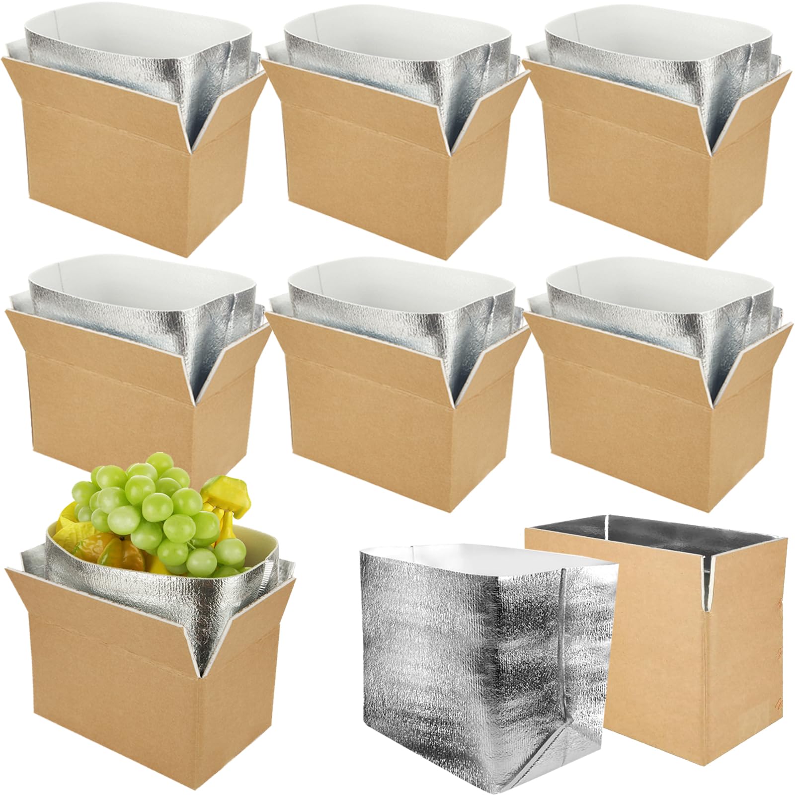Acrux7 Isolierte Versandkartons mit Aluminiumfolien-Auskleidung, 29 x 15 x 17,8 cm, Thermokühl-Isolierbox, wiederverwendbare Kühlkartons für den Versand von Tiefkühlkost, 8 Stück