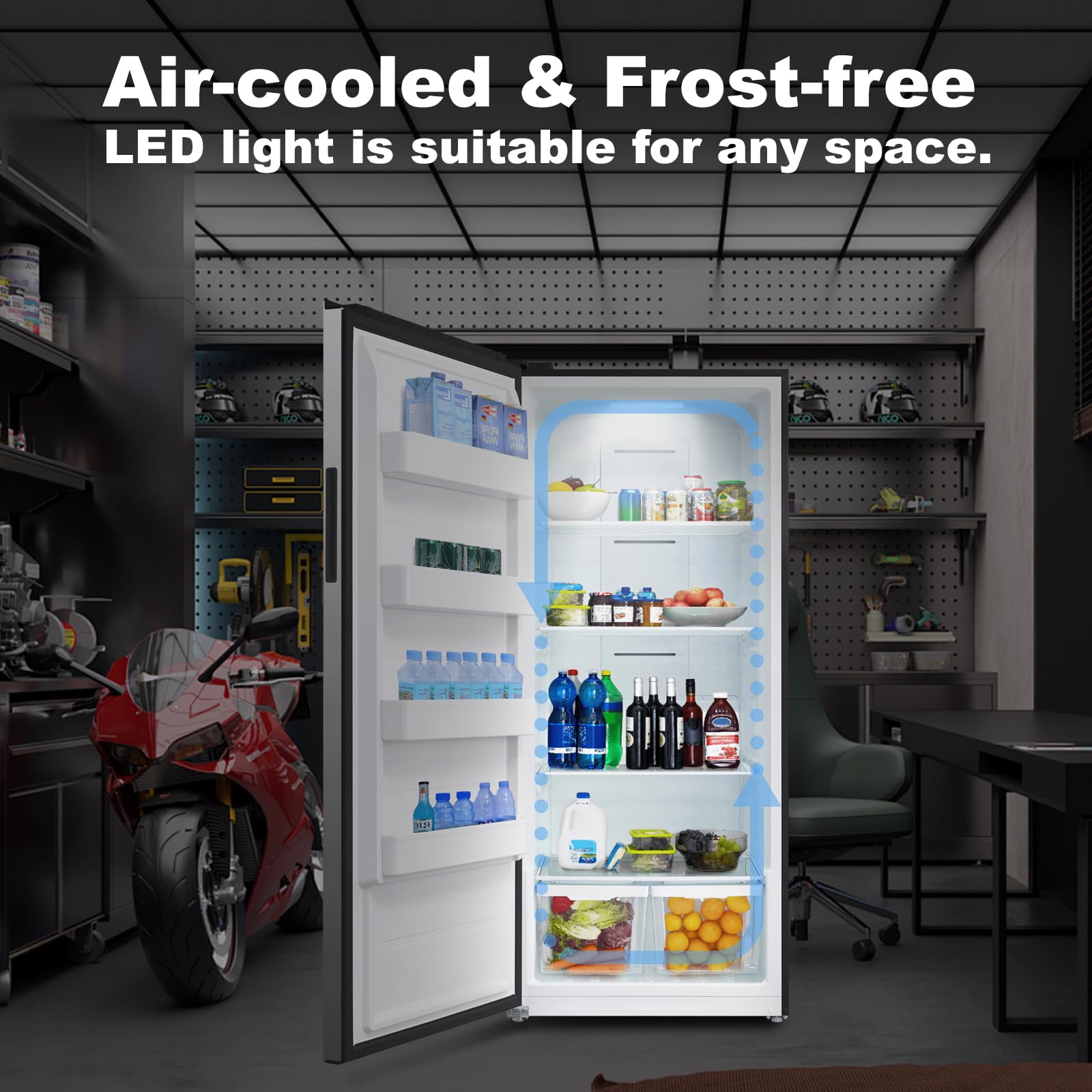 Smeta 21 Cu. Ft Freezer Upright, Stand Up Convertible All Refrigerator With Glass Shelves, Frost Free, Energy Saving, LED Light, Deep Tall Freezers Freezerless For Garage, Kitchen, Home, Office on Fridge.com - View 6