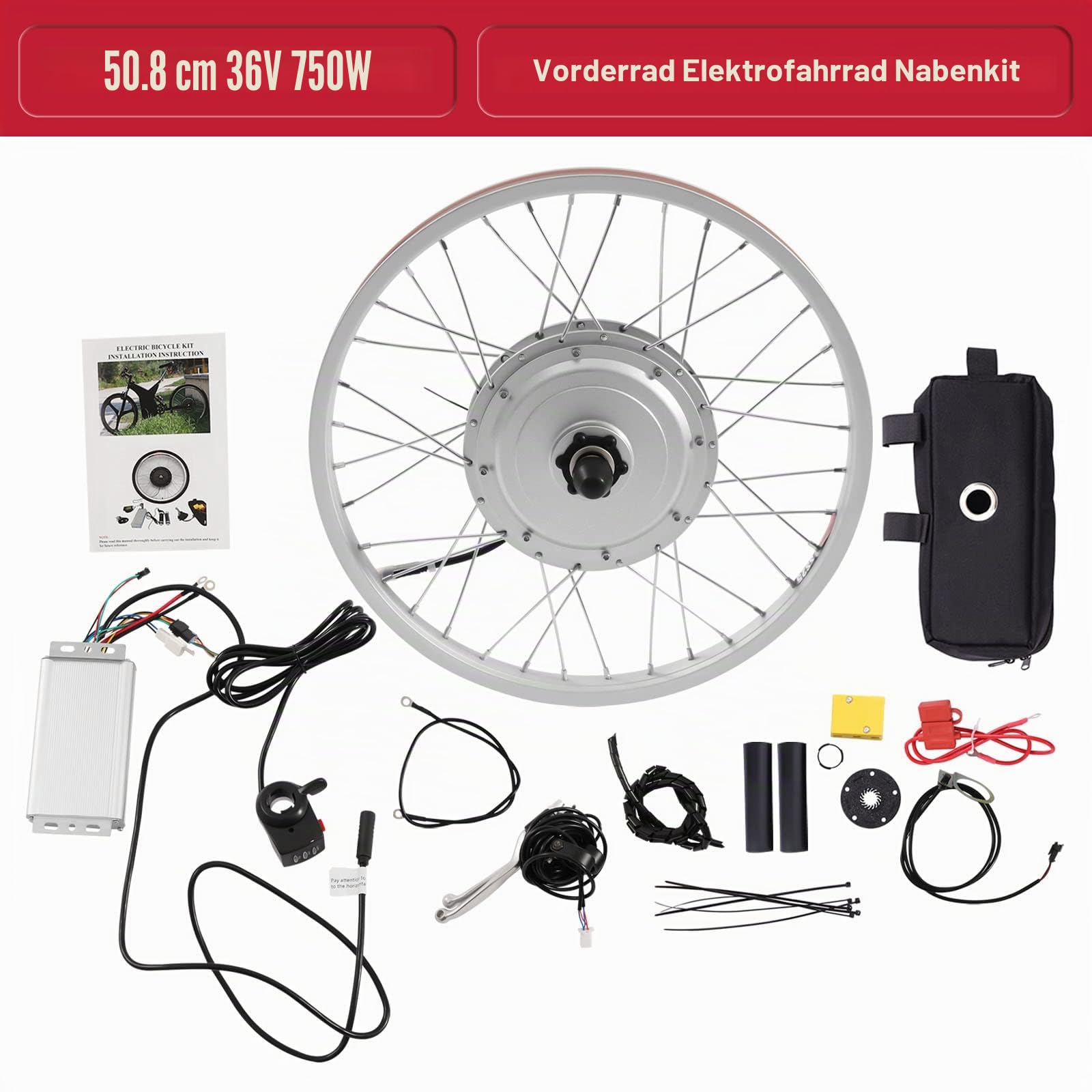 36V 750W 20 Zoll E-Bike Vorderrad Umbausatz Conversion Motor Kit(außer Batterie)