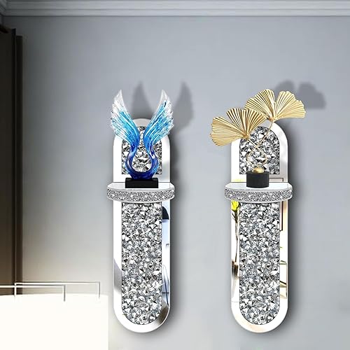 Miniatura 5 de Juego de 2 candelabros de cristal con forma de diamante, magnífico aplique de pared de espejo plateado, portavelas ovalado para decoración del