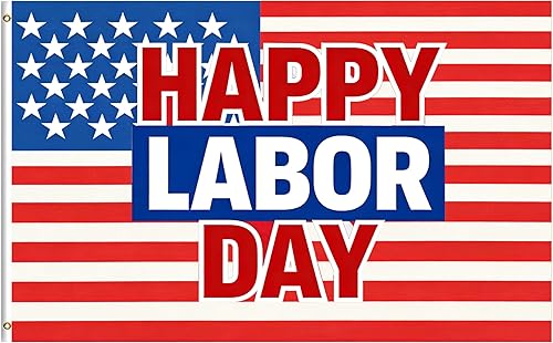 Bandera estadounidense Happy Labor Day de 3 x 5 pies, poliéster doble costura con ojales de latón, bandera de 3 x 5 pies para decoración del hogar
