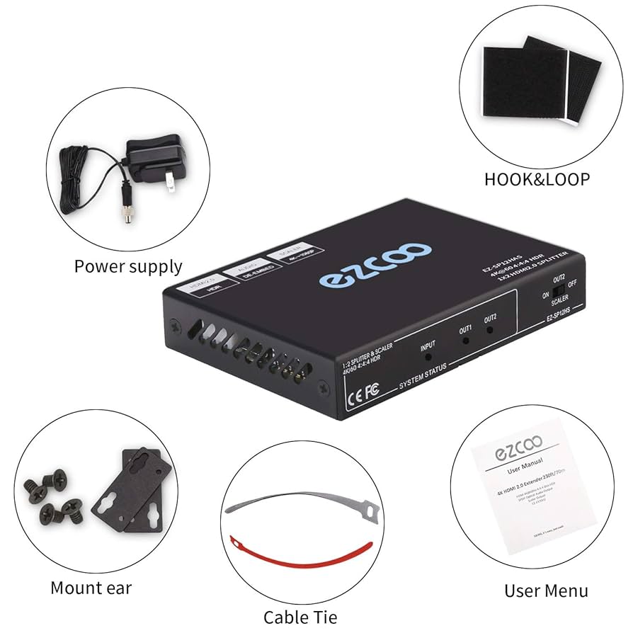 HDMI Splitter 1x2,4K 60Hz 4:4:4 18G HDR Vision, HDCP 2.2,CEC
