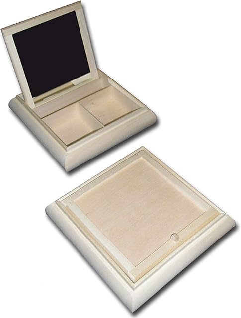 HomeDecoArt Wooden Wood Jewellery Jewllery Jewlery Box 3 Compartments- Compact Wooden Box with Mirror - Decoupage Plain Wooden Small Box