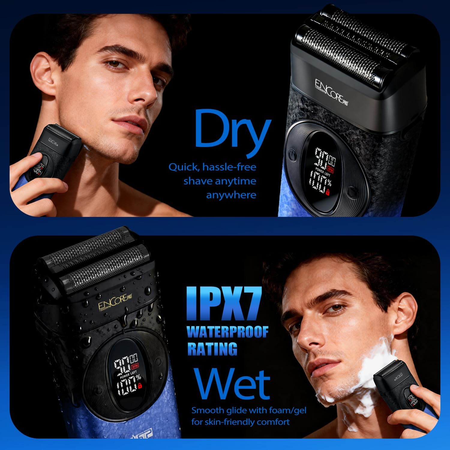 DSP Foil Shaver for Men, Bald Head Shaver, Close Face Shaver Electric Shaver, 3-Speed Foil Razor, IPX7, Travel Lock, Wet Dry Cordless Beard Trimmer (Blue)
